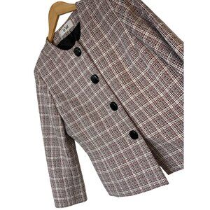 Le Suit Plaid Crop Blazer Jacket 3/4 Sleeve Button Size 10 Career RA10049